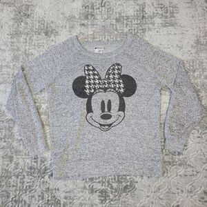 Disney Minnie Mouse Sweater Womens Large Gray Heather Cartoon Classic Round Neck